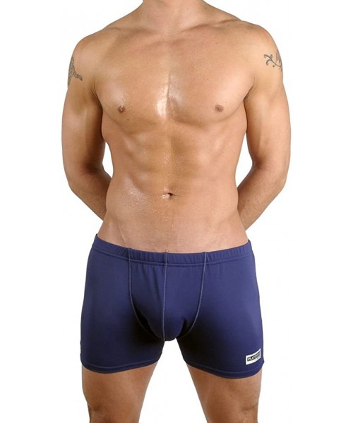 Briefs Men's Solid Swimming Square Leg Boxer Swimsuit - Blue - CX115CC9KBN