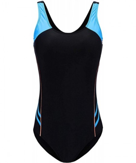 Racing Womens One Piece Sports Swimsuits Athletic Racer Back Swimwear Bathing Suit - B-black - CE18SC6E4HL