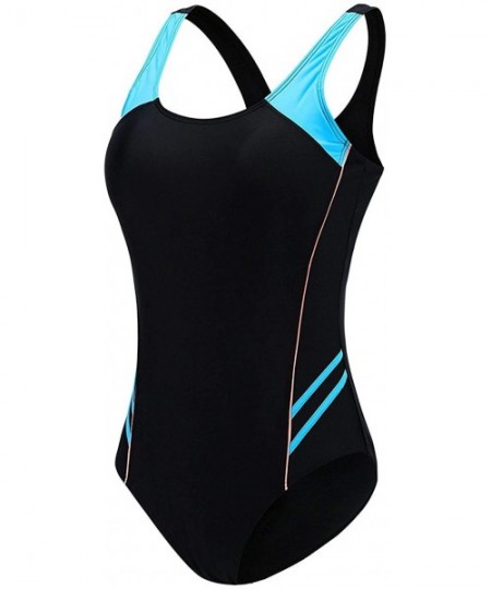 Racing Womens One Piece Sports Swimsuits Athletic Racer Back Swimwear Bathing Suit - B-black - CE18SC6E4HL