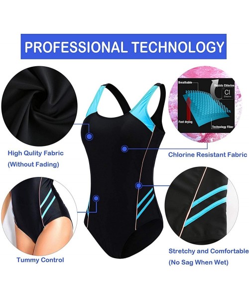 Racing Womens One Piece Sports Swimsuits Athletic Racer Back Swimwear Bathing Suit - B-black - CE18SC6E4HL