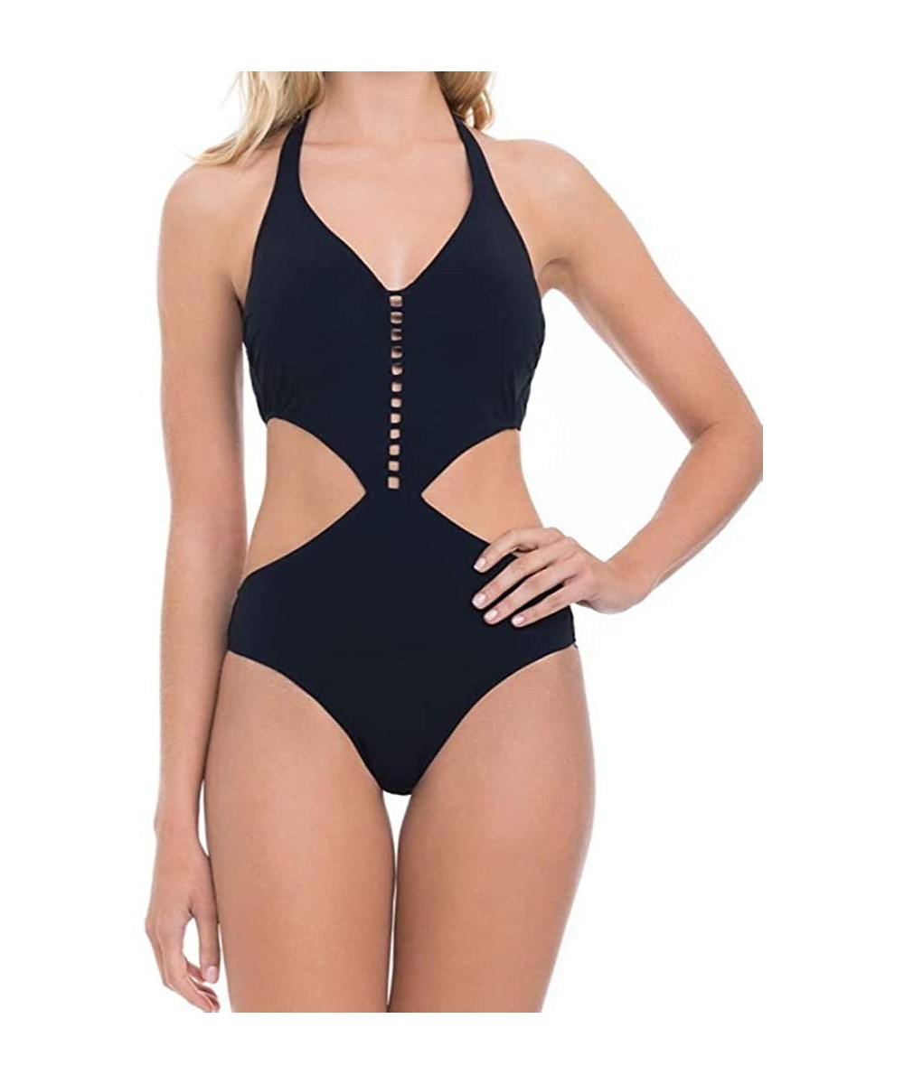 One-Pieces Women's Halter Monokini One Piece Swimsuit - Cocktail Party Black - CE126MGACZT