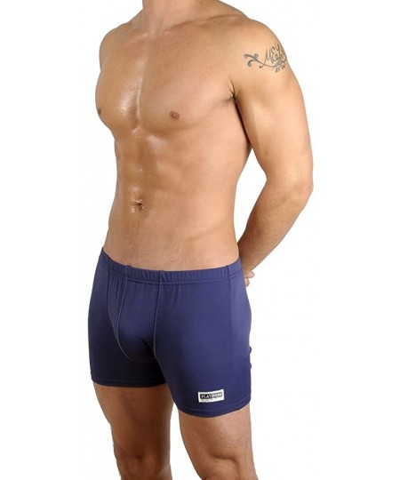 Briefs Men's Solid Swimming Square Leg Boxer Swimsuit - Blue - CX115CC9KBN