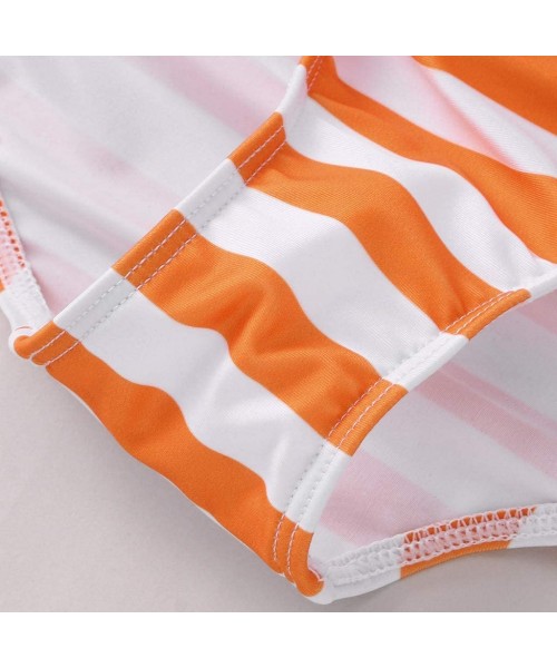 Sets Plus Size Sexy Stripe High Waist Bandage Bikini Sets Chic Swimsuit Retro Bathing Suit - Orange - C5194C0QSU5