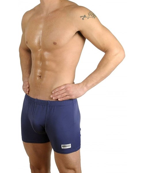 Briefs Men's Solid Swimming Square Leg Boxer Swimsuit - Blue - CX115CC9KBN