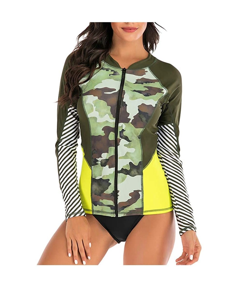 One-Pieces Women Rash Guard Long Sleeve Swimsuit Two Piece with Boyshort Zipper UPF 50 Zipper Surfing One Piece Swimsuit - Ar...