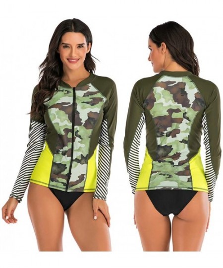 One-Pieces Women Rash Guard Long Sleeve Swimsuit Two Piece with Boyshort Zipper UPF 50 Zipper Surfing One Piece Swimsuit - Ar...