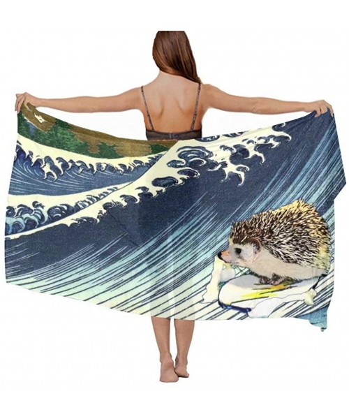 Cover-Ups Women Fahion Swimsuit Bikini Cover Up Sarong- Party Wedding Shawl Wrap - Cool Hedgehog Surfing Great Wave - C219C6N...