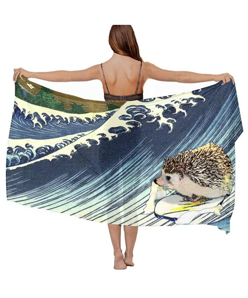 Cover-Ups Women Fahion Swimsuit Bikini Cover Up Sarong- Party Wedding Shawl Wrap - Cool Hedgehog Surfing Great Wave - C219C6N...