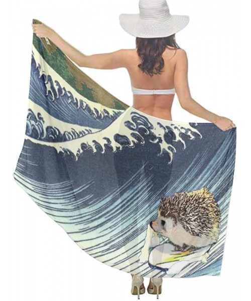 Cover-Ups Women Fahion Swimsuit Bikini Cover Up Sarong- Party Wedding Shawl Wrap - Cool Hedgehog Surfing Great Wave - C219C6N...