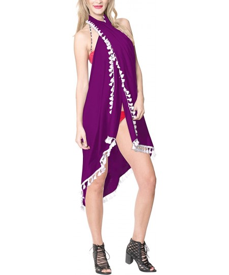 Cover-Ups Womens One Size Swimwear Pareo Sarong Bikini Coverups Wrap Embroidered - Autumn Violet_b336 - CH180644ECL