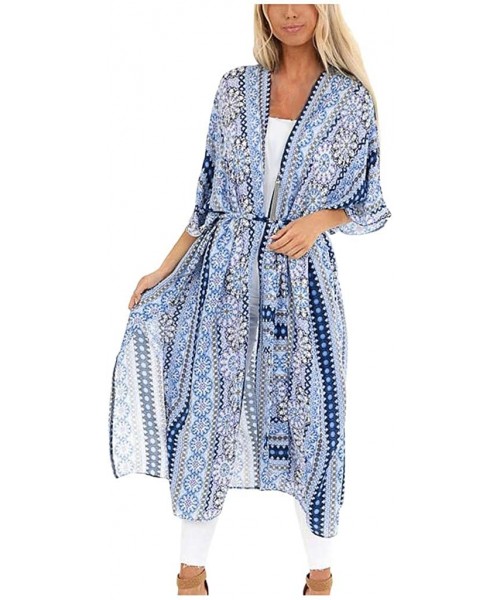 Cover-Ups Womens Cover Ups Chiffon Floral Print Kimono Loose Shawl Cardigan Boho Summer Casual Blouse Top Sexy Beach Swimwear...