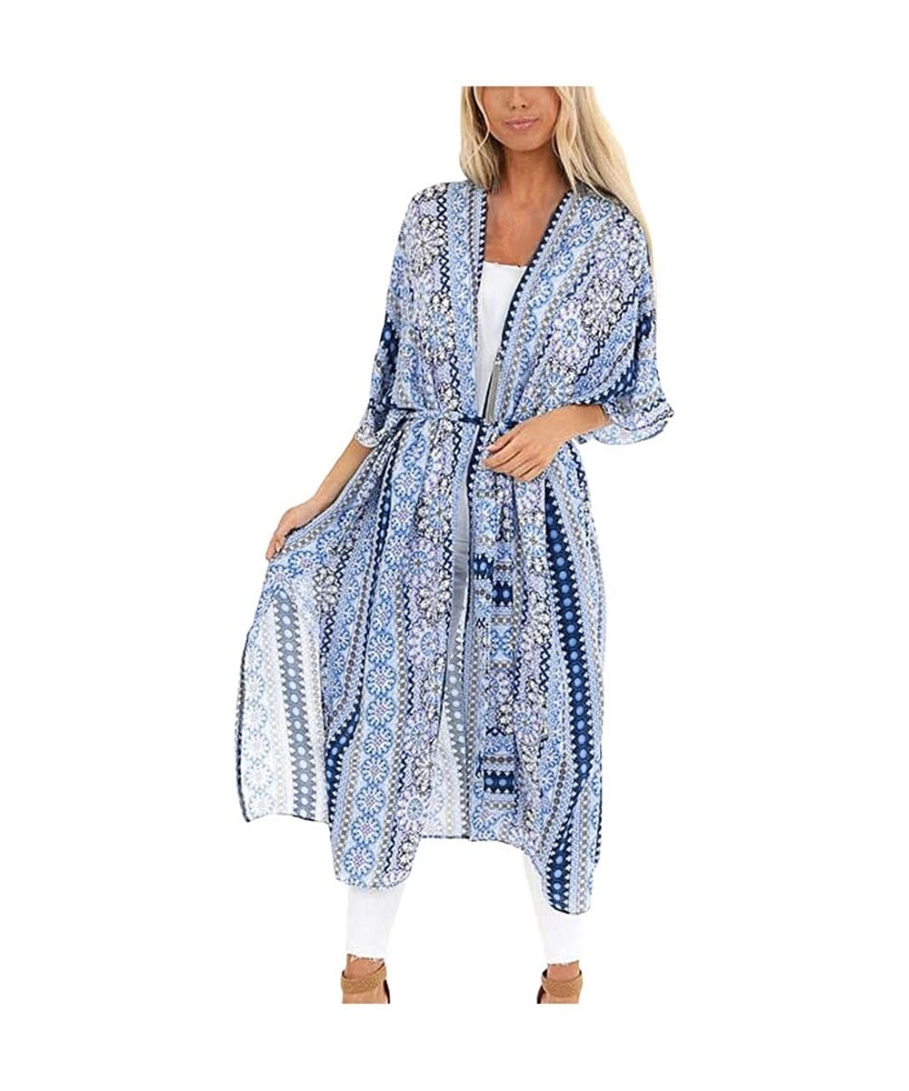 Cover-Ups Womens Cover Ups Chiffon Floral Print Kimono Loose Shawl Cardigan Boho Summer Casual Blouse Top Sexy Beach Swimwear...