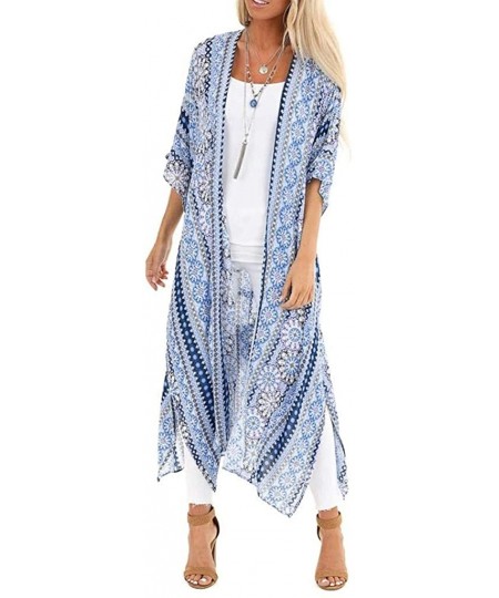 Cover-Ups Womens Cover Ups Chiffon Floral Print Kimono Loose Shawl Cardigan Boho Summer Casual Blouse Top Sexy Beach Swimwear...