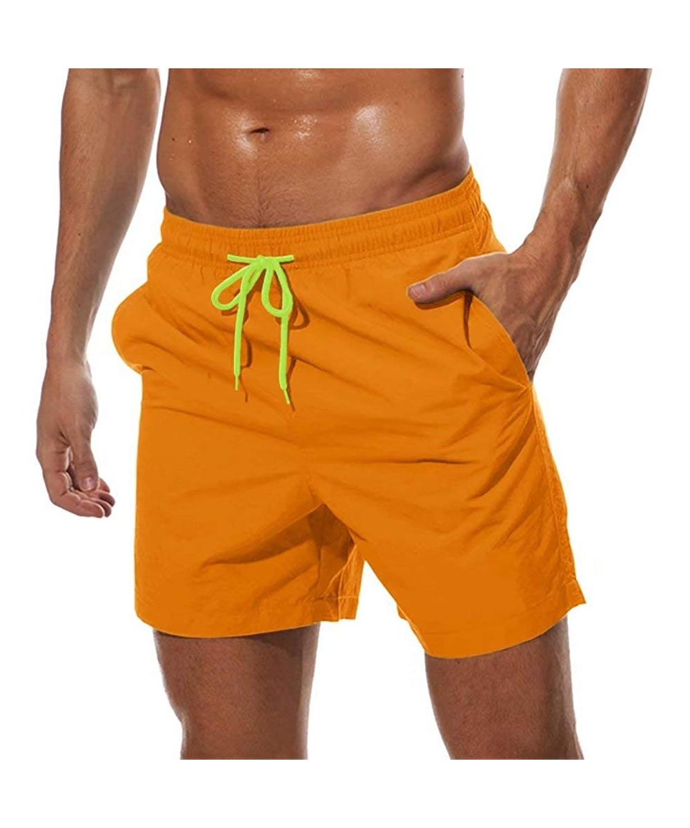 Trunks Men's Quick Dry Swim Trunks with Mesh Lining Beach Shorts Boardshorts Swim Shorts 3 Pockets - Orange - CK197E9SEDW