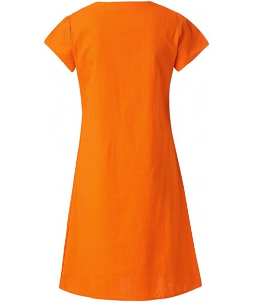 Cover-Ups Dresses for Women Boho Solid Linen Aline Dress Round Neck T Shirt Dress Bikini Cover Up Gifts Womens Dresses Orange...