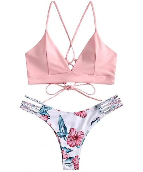 Tankinis Women's Bikini Sets Cut Flower Two Piece Swimsuit Pushups Swimwear Beachwear - 1 - Pink - C7196EKY3YQ