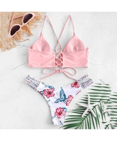 Tankinis Women's Bikini Sets Cut Flower Two Piece Swimsuit Pushups Swimwear Beachwear - 1 - Pink - C7196EKY3YQ