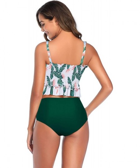 Racing High Waisted Bathing Suits for Women Two Piece Swimsuit Bandage Swimwear Bikini - Green - CX196U337ZI