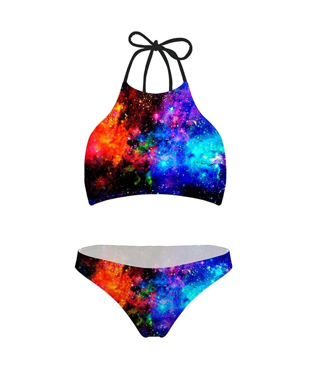 Sets Women's Galaxy Animal Pattern Swimsuit High Neck Push Up Padding Bikini Sets - Galaxy 3 - CA18Q7HK27C