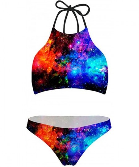 Sets Women's Galaxy Animal Pattern Swimsuit High Neck Push Up Padding Bikini Sets - Galaxy 3 - CA18Q7HK27C