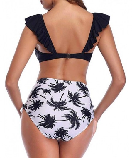 Sets Swimsuits for Women Tummy Control-Floral Ruffle Bikini Push Up Swimsuit High Waisted Bottom V Neck 2 Pieces Bathing Suit...