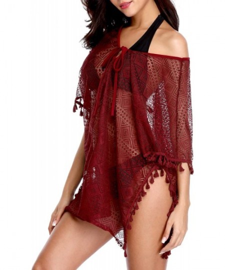 Cover-Ups Women's Chiffon Beach Bikini Swimsuit Swimwear Cover Ups - Red Mesh - CP18KXEEMEG