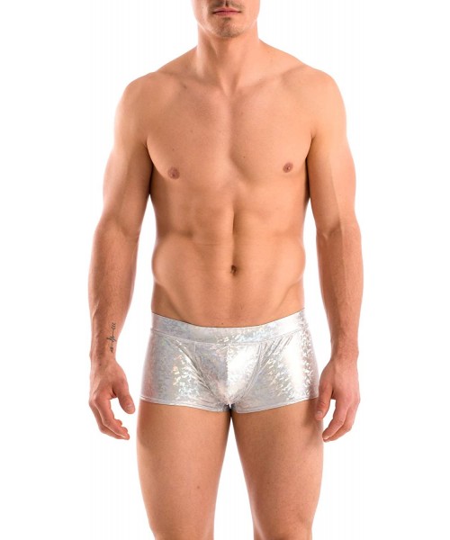 Racing Mens New Solid Hot Body Boxer Swimsuit - Silver Ice - CA187GERA7C