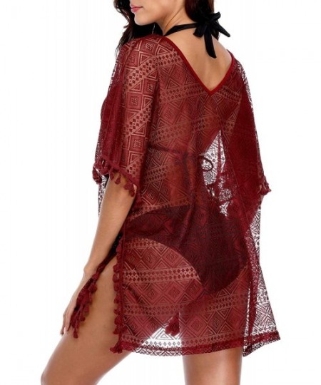 Cover-Ups Women's Chiffon Beach Bikini Swimsuit Swimwear Cover Ups - Red Mesh - CP18KXEEMEG