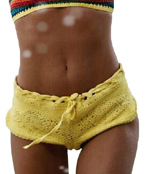 Cover-Ups Womens Summer Beachwear Cheeky Shorts Panties Crochet Drawstring Cover Ups - Yellow - CN18QRIWCUT