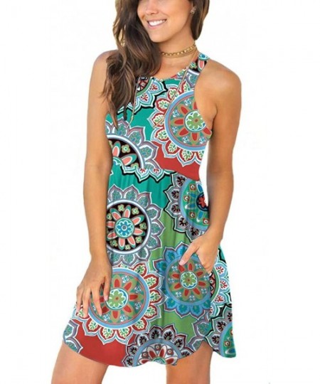 Cover-Ups Women's Summer Casual T Shirt Sundress Swimsuit Cover Ups with Pockets - Floral Green - C518S75YG46