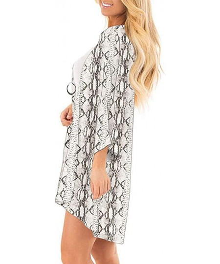 Cover-Ups Women Chiffon Printed Cardigan Kimono Robe Tops Beach Bikini Cover up Blouse - 003-light Gray - C618QXNUXRH