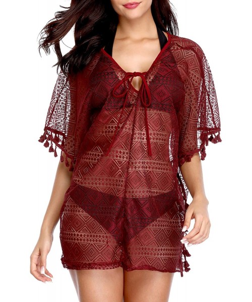 Cover-Ups Women's Chiffon Beach Bikini Swimsuit Swimwear Cover Ups - Red Mesh - CP18KXEEMEG