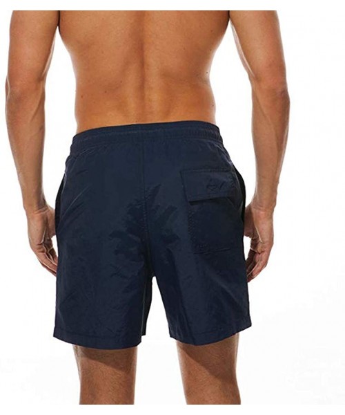 Racing Men's Swim Trunks Solid Color Quick Dry Drawstring Lightweight Beach Shorts with Elastic Waist and Pockets - Navy - CI...