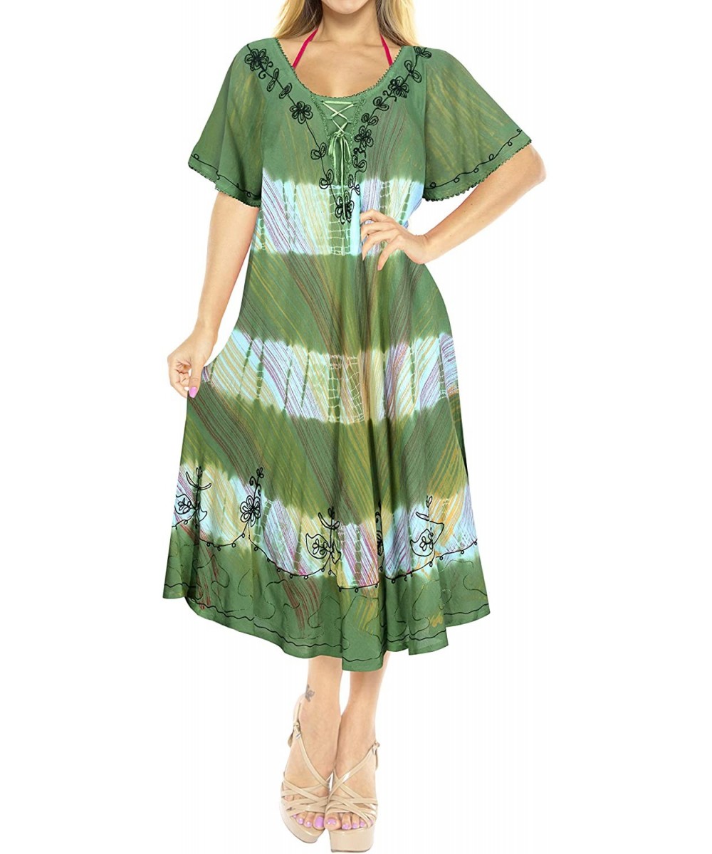 Cover-Ups Women's Summer Casual T Shirt Dresses Beach Cover up Tank Hand Tie Dye - Green_x511 - CD18HZSZNS0