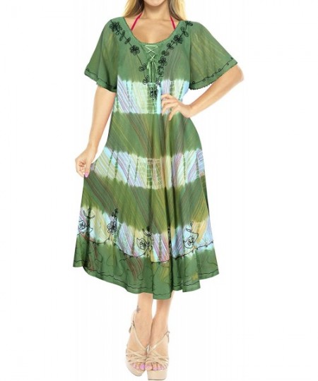 Cover-Ups Women's Summer Casual T Shirt Dresses Beach Cover up Tank Hand Tie Dye - Green_x511 - CD18HZSZNS0