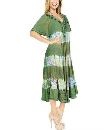 Cover-Ups Women's Summer Casual T Shirt Dresses Beach Cover up Tank Hand Tie Dye - Green_x511 - CD18HZSZNS0