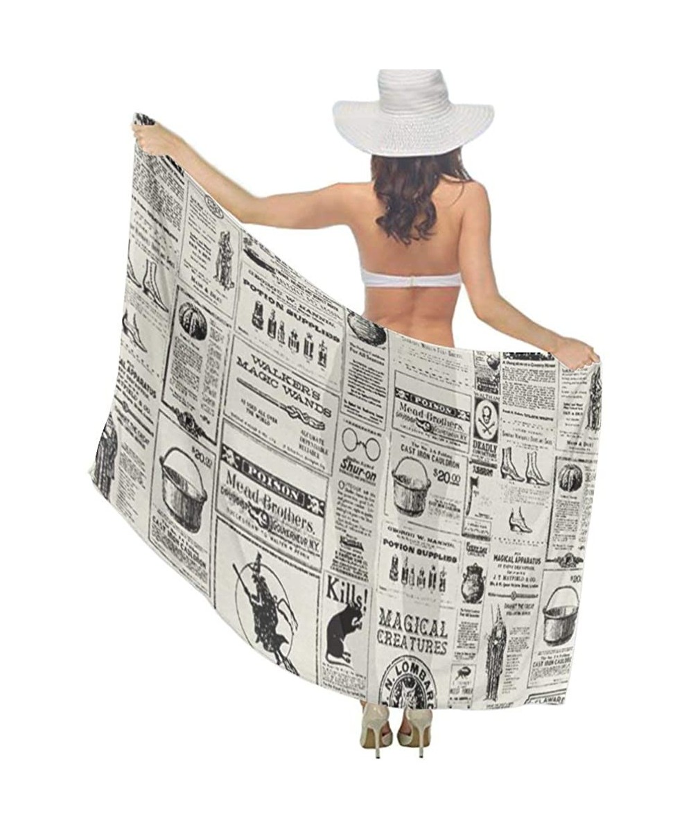 Cover-Ups Women Girls Beach Swimsuit Cover Up Fashion Wedding Party Shawl Wrap - Newspaper - CS196SKS2YO