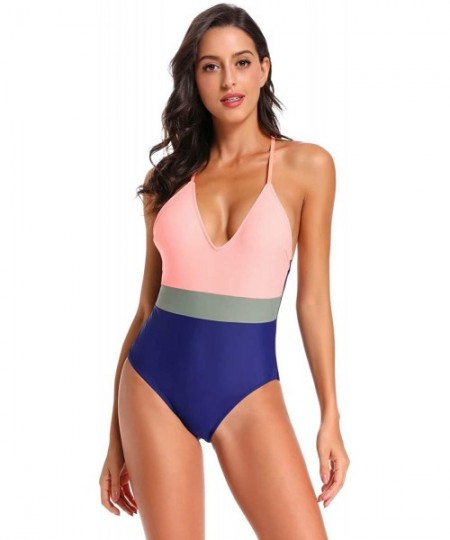 One-Pieces Women's Monokini Front Cross One Piece Swimsuit Tummy Control Swimwear - Zd928 Pink - CD190Z9E9C9