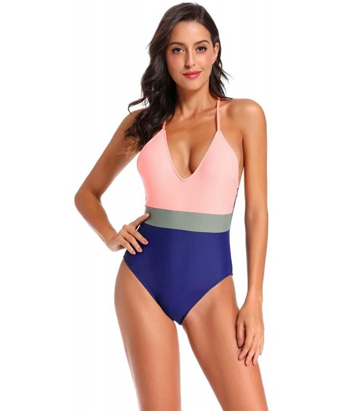 One-Pieces Women's Monokini Front Cross One Piece Swimsuit Tummy Control Swimwear - Zd928 Pink - CD190Z9E9C9