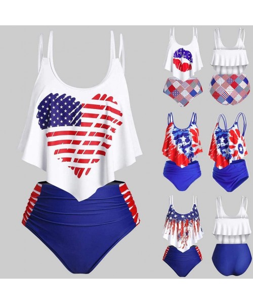 Sets Two Pieces Push-Up Padd Overlay Sunflower Print Bikini Stripe Bathing Suits Swimwear Beachwear Set - Z-red - CP190N9EOUU