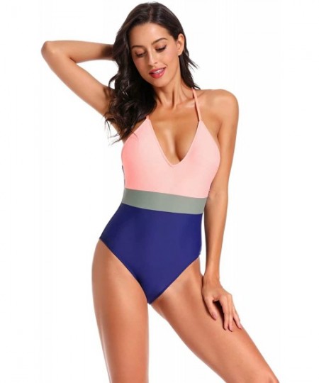 One-Pieces Women's Monokini Front Cross One Piece Swimsuit Tummy Control Swimwear - Zd928 Pink - CD190Z9E9C9