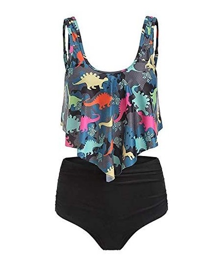 Sets Summer Sexy Bathing Suits Twist Cutout Dinosaur Print Tankini Swimsuit - Mutil-a - C8198OURW8L