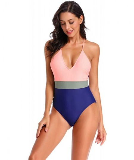 One-Pieces Women's Monokini Front Cross One Piece Swimsuit Tummy Control Swimwear - Zd928 Pink - CD190Z9E9C9