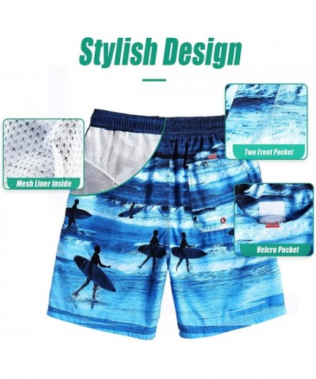 Board Shorts Mens Swim Trunks Quick Dry Beachwear Board Shorts Swimwear with Mesh Lining - Ocean Surf - CC18TWA0XOR