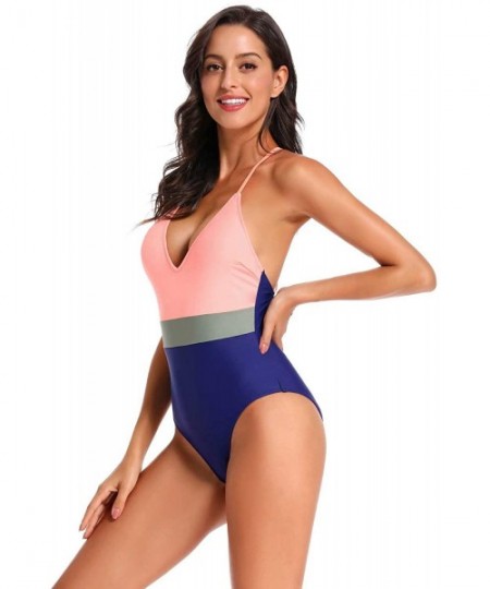 One-Pieces Women's Monokini Front Cross One Piece Swimsuit Tummy Control Swimwear - Zd928 Pink - CD190Z9E9C9