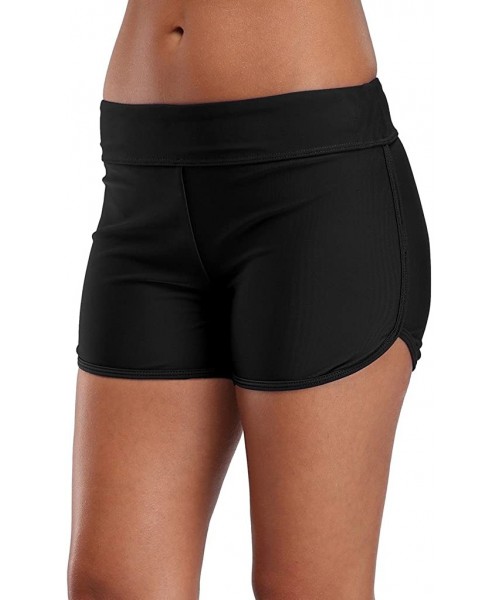 Bottoms Womens Solid Swim Shorts Stretch Board Shorts Swimsuit Bottoms - Solid Black - C2182AH7L0Q