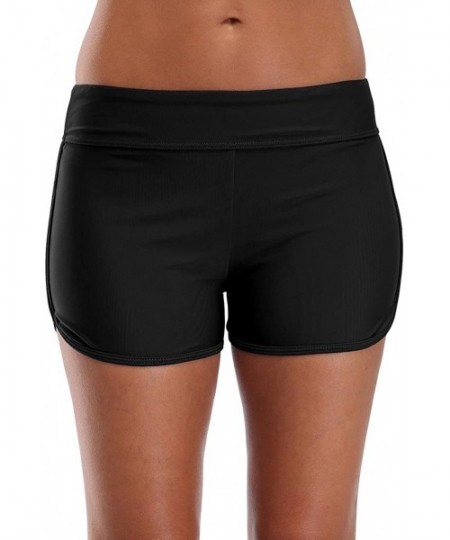 Bottoms Womens Solid Swim Shorts Stretch Board Shorts Swimsuit Bottoms - Solid Black - C2182AH7L0Q