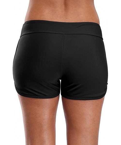 Bottoms Womens Solid Swim Shorts Stretch Board Shorts Swimsuit Bottoms - Solid Black - C2182AH7L0Q