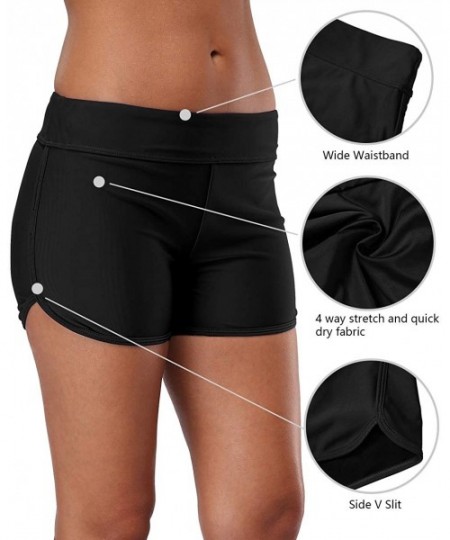 Bottoms Womens Solid Swim Shorts Stretch Board Shorts Swimsuit Bottoms - Solid Black - C2182AH7L0Q