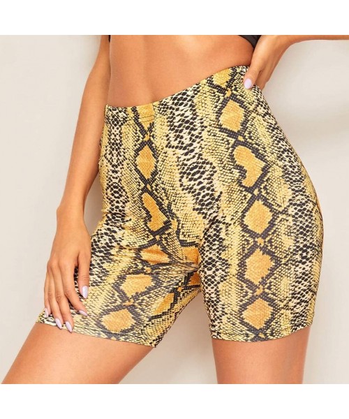 Board Shorts Womens Snakeskin Print Leggings Sport Outdoor Casual Cycling Tight Stertch Short Pants - Yellow - CM1924NRMD3